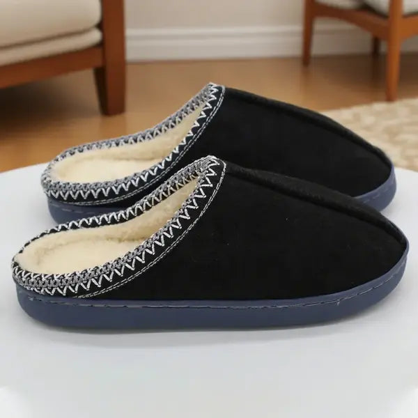 Autumn & Winter Cotton Slippers – Warm Fleece-Lined Non-Slip Indoor Soft Sole for Couples - black / 36-37