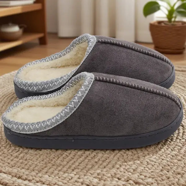 Cotton Slippers for Autumn and Winter Indoor Thick-Soled Non-Slip Couple Warm Fleece-Lined Soft Sole - Dark Grey / 42-43