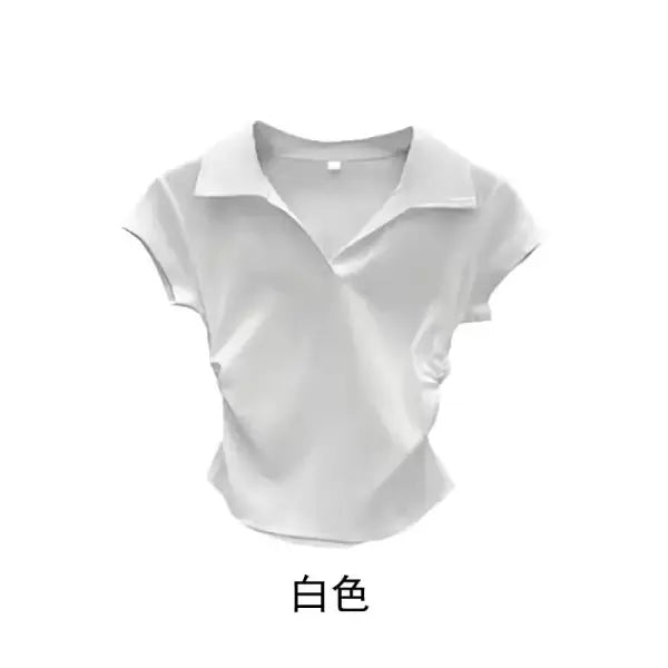 Cotton Summer Slim Fit Crop Top for Women – Short Sleeve Solid Casual T-Shirt - White / L
