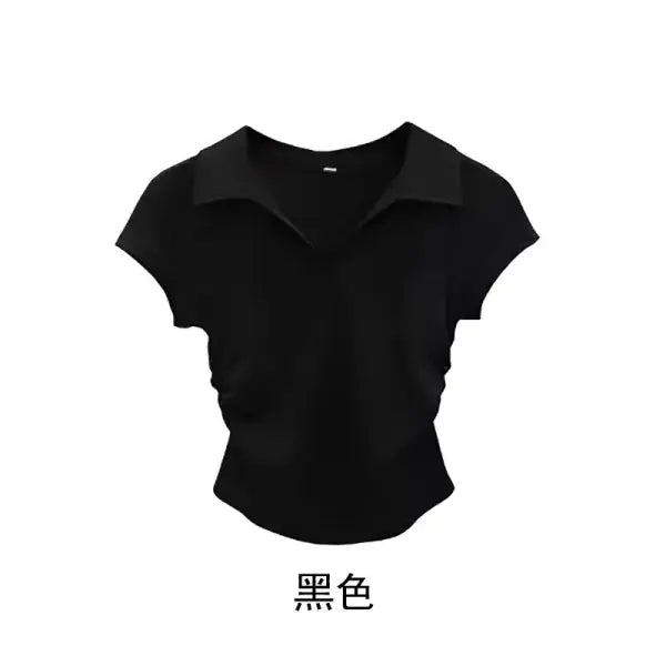Cotton Summer Slim Fit Crop Top for Women – Short Sleeve Solid Casual T-Shirt - Black / L