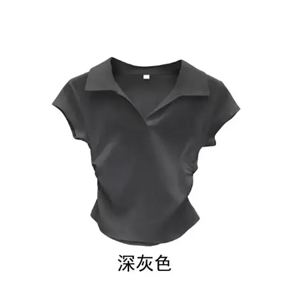 Cotton Summer Slim Fit Crop Top for Women – Short Sleeve Solid Casual T-Shirt - Dark grey / L
