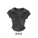 Cotton Summer Slim Fit Crop Top for Women – Short Sleeve Solid Casual T-Shirt - Dark grey / L