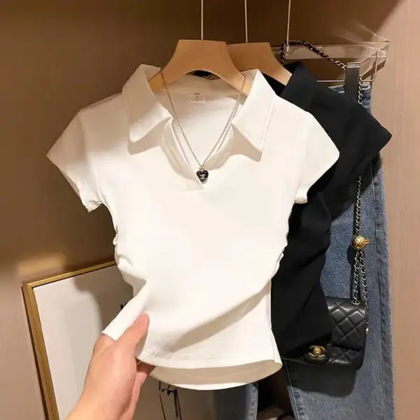 Cotton Summer Slim Fit Crop Top for Women – Short Sleeve Solid Casual T-Shirt