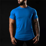 Men’s Cotton Athleisure T-Shirt – Summer Workout Short Sleeve Muscle Fitness Gym Top - Blue / US L