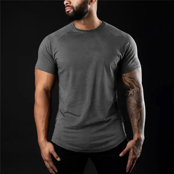 Men’s Cotton Athleisure T-Shirt – Summer Workout Short Sleeve Muscle Fitness Gym Top - Dark Grey / US S