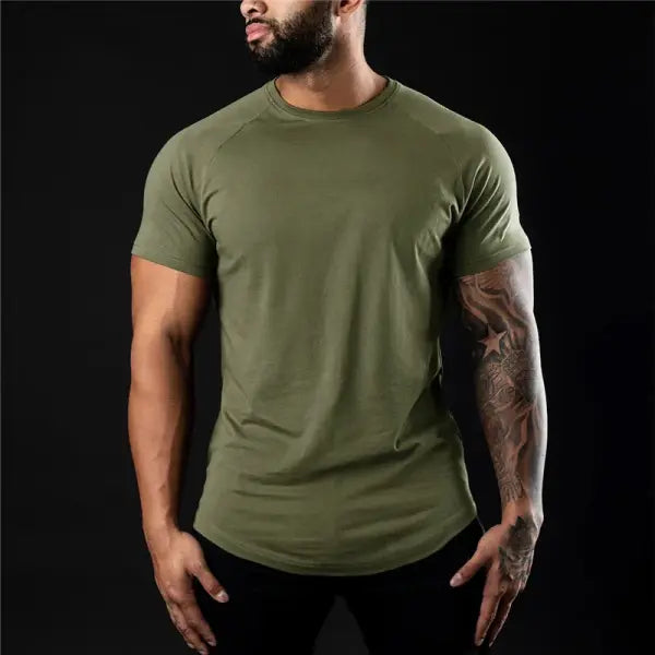 Men’s Cotton Athleisure T-Shirt – Summer Workout Short Sleeve Muscle Fitness Gym Top - army green / US S