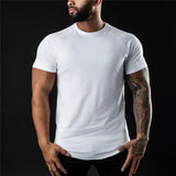 Men’s Cotton Athleisure T-Shirt – Summer Workout Short Sleeve Muscle Fitness Gym Top - WHITE / US S