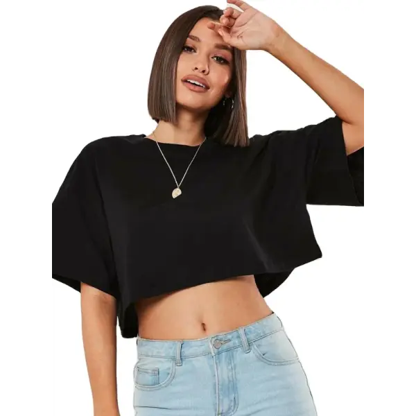 Women’s Cotton Crop Top – Short Sleeve Yoga Dance & Fitness Workout T-Shirt - black / L