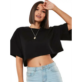 Women’s Cotton Crop Top – Short Sleeve Yoga Dance & Fitness Workout T-Shirt - black / L