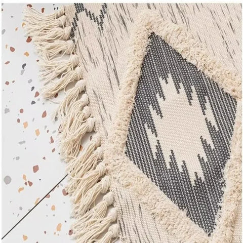 Cotton Woven Dark Black Washable Small Area Rug Rectangular 12x10 inches