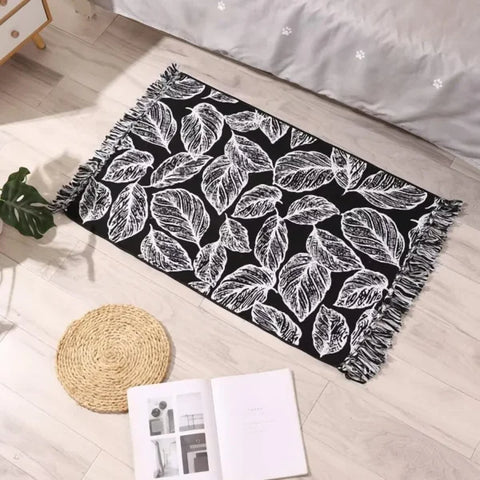 Cotton Woven Dark Black Washable Small Area Rug Rectangular 12x10 inches - Black Grey / israel