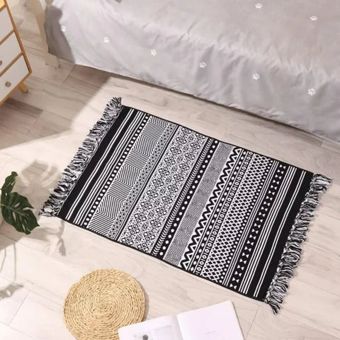 Cotton Woven Dark Black Washable Small Area Rug Rectangular 12x10 inches - Black / israel