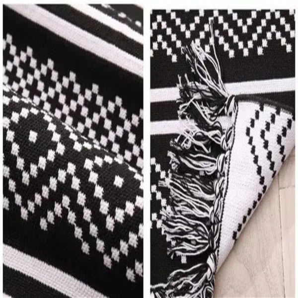Cotton Woven Dark Black Washable Small Area Rug Rectangular 12x10 inches