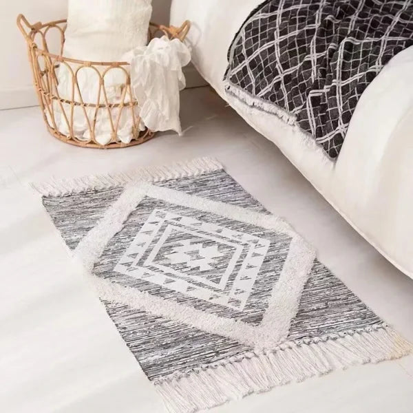 Cotton Woven Dark Black Washable Small Area Rug Rectangular 12x10 inches - Grey / israel