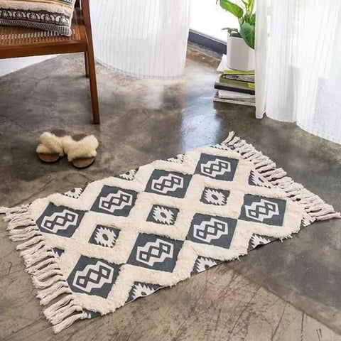 Cotton Woven Dark Black Washable Small Area Rug Rectangular 12x10 inches - Dark Grey / israel