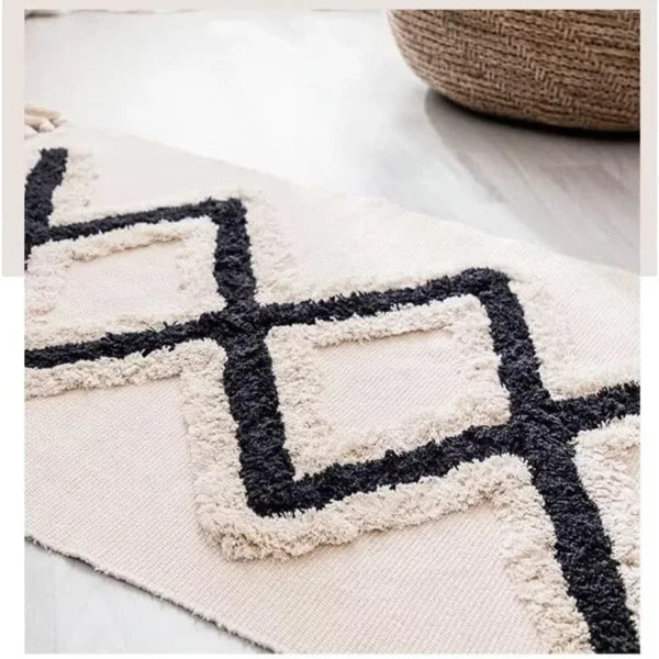 Cotton Woven Dark Black Washable Small Area Rug Rectangular 12x10 inches