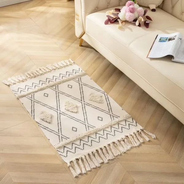 Cotton Woven Dark Black Washable Small Area Rug Rectangular 12x10 inches