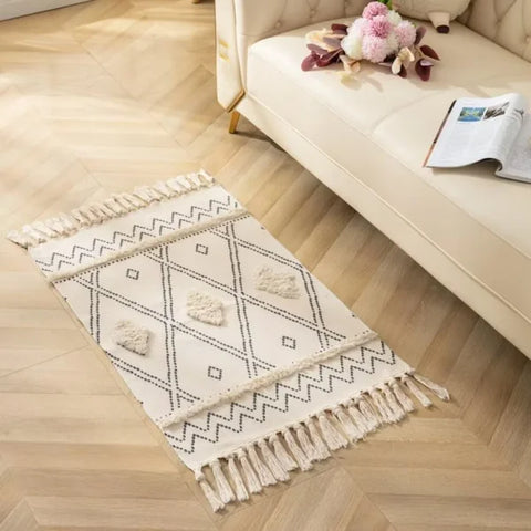 Cotton Woven Dark Black Washable Small Area Rug Rectangular 12x10 inches