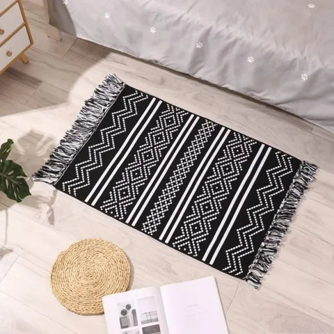 Cotton Woven Dark Black Washable Small Area Rug Rectangular 12x10 inches - Dark Black / israel