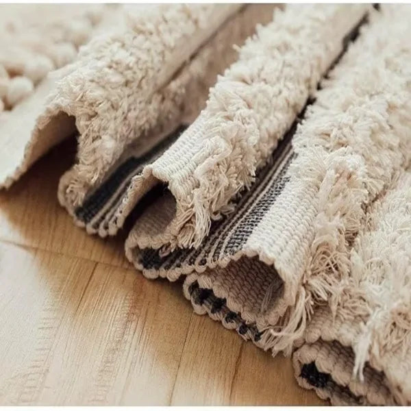 Cotton Woven Dark Black Washable Small Area Rug Rectangular 12x10 inches