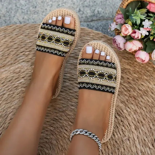 Countrysizemap Bohemian Slippers Tassel Material Large Size Beach Slides