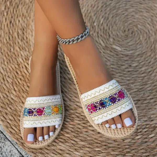Countrysizemap Bohemian Slippers Tassel Material Large Size Beach Slides