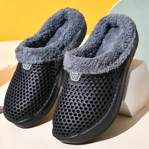 Couple Style Winter Cotton Slippers Warm Thickened Mule Clogs - black / 41
