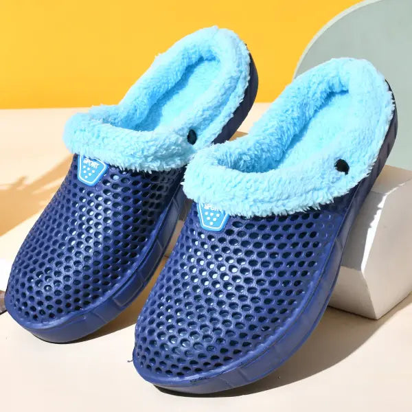 Couple Style Winter Cotton Slippers Warm Thickened Mule Clogs - Blue / 47
