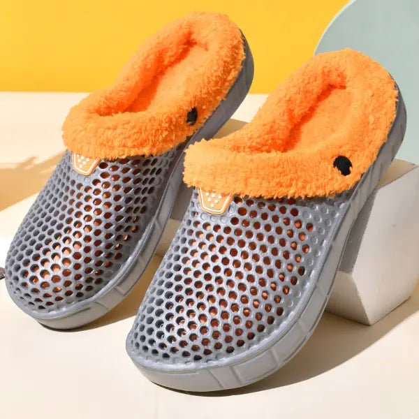 Couple Style Winter Cotton Slippers Warm Thickened Mule Clogs - GRAY / 37