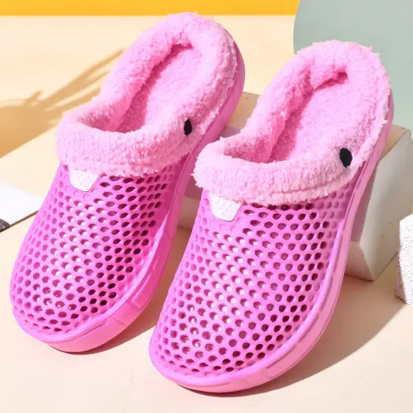 Couple Style Winter Cotton Slippers Warm Thickened Mule Clogs - wine red / 37