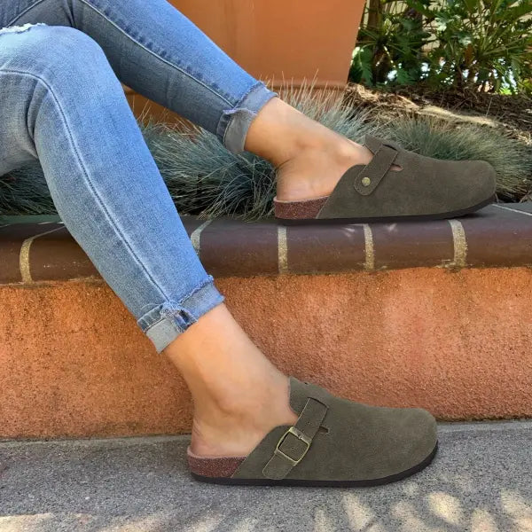 Cow Suede Mules with Arch Support for Indoor Outdoor Comfort