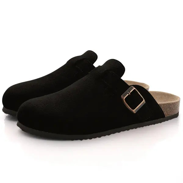 Cow Suede Mules with Arch Support for Indoor Outdoor Comfort - Black B / 43