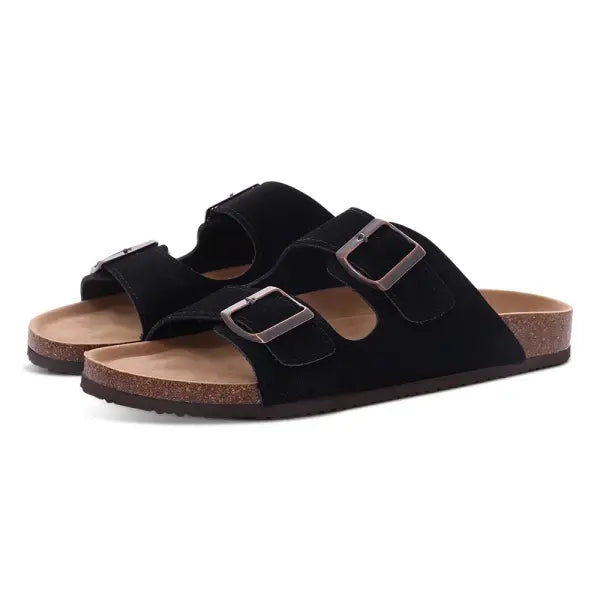 Cow Suede Mules with Arch Support for Indoor Outdoor Comfort - Black C / 38