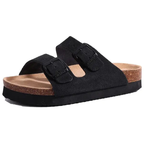 Cow Suede Mules with Arch Support for Indoor Outdoor Comfort - Black G / 37