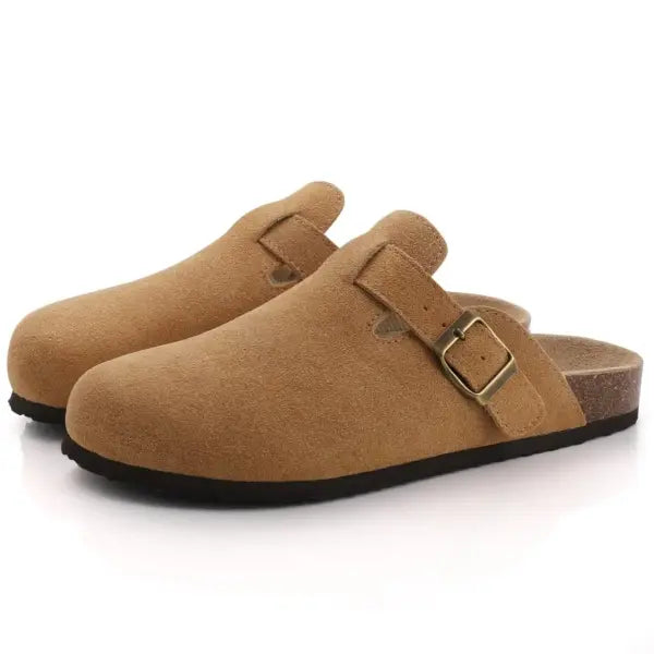 Cow Suede Mules with Arch Support for Indoor Outdoor Comfort - Brown B / 46
