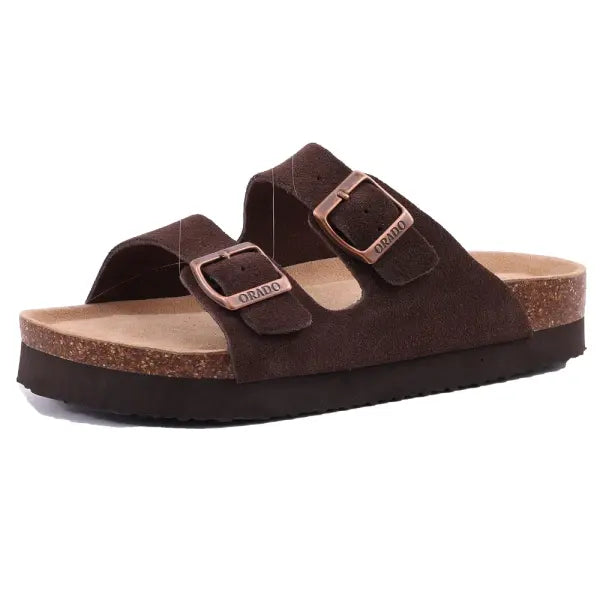 Cow Suede Mules with Arch Support for Indoor Outdoor Comfort - Brown G / 40
