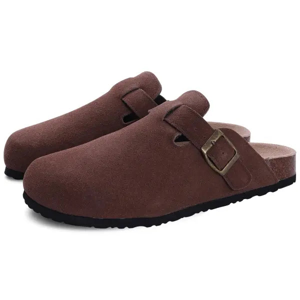 Cow Suede Mules with Arch Support for Indoor Outdoor Comfort - Deep Brown B / 45