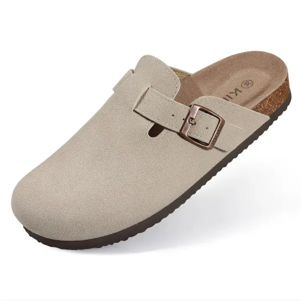 Cow Suede Mules with Arch Support for Indoor Outdoor Comfort - Grey B / 46