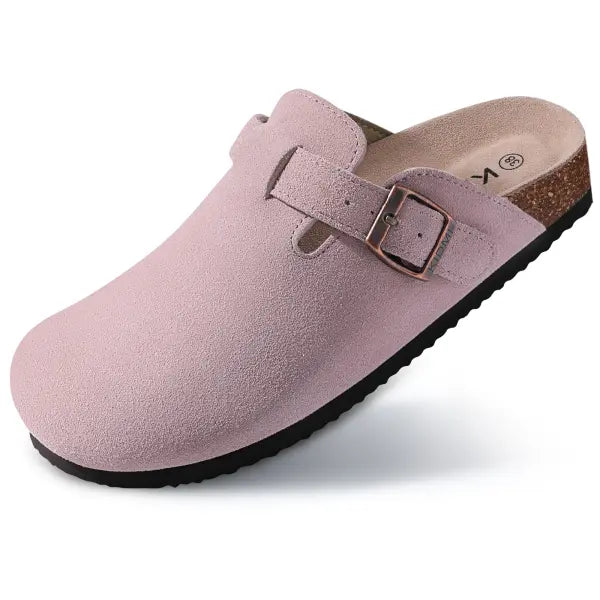 Cow Suede Mules with Arch Support for Indoor Outdoor Comfort - Pink B / 40