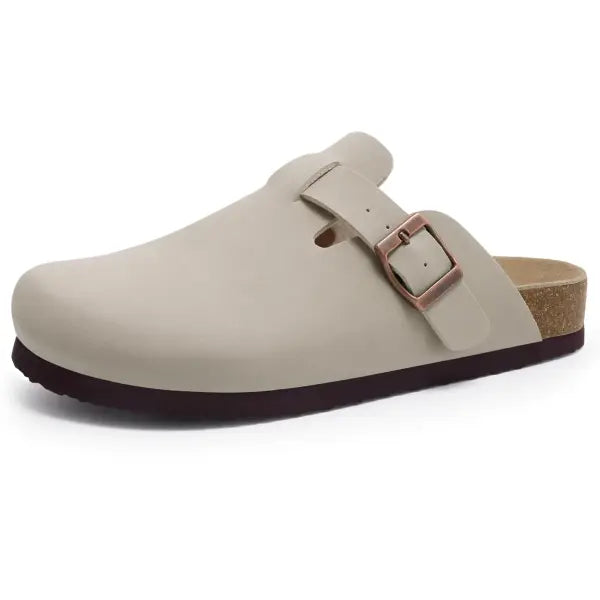 Cow Suede Mules with Arch Support for Indoor Outdoor Comfort - Stone E / 36