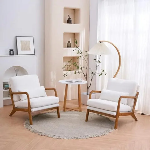 Cozy Living Room Chairs - Linen & Wood Lounge Chairs for Bedroom Mid Century Modern - United States / Teddy Fleece-white