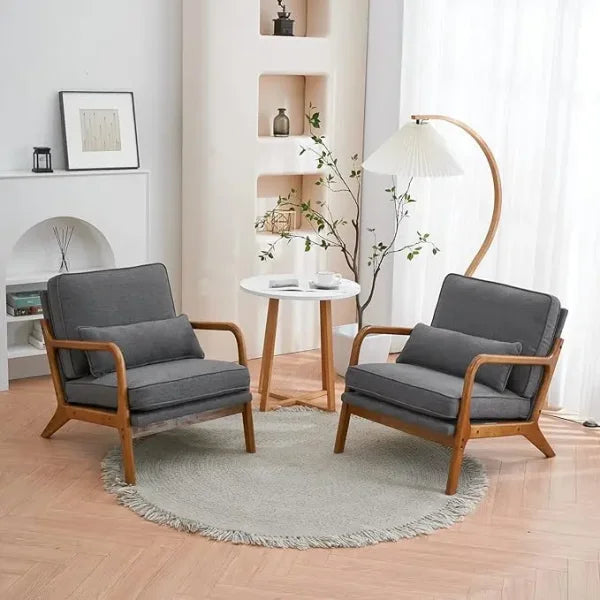 Cozy Living Room Chairs - Linen & Wood Lounge Chairs for Bedroom Mid Century Modern - United States / Linen-dark Color