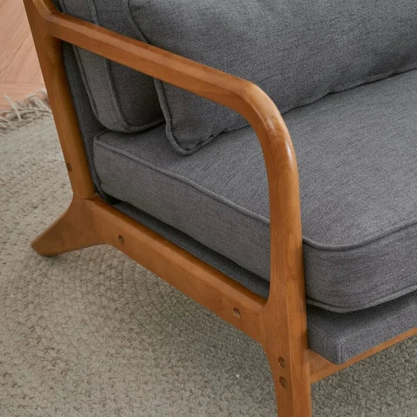 Cozy Living Room Chairs - Linen & Wood Lounge Chairs for Bedroom Mid Century Modern