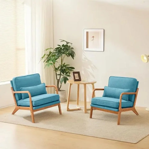 Cozy Living Room Chairs - Linen & Wood Lounge Chairs for Bedroom Mid Century Modern - United States / Linen-teal