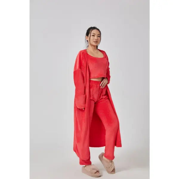 Cozy Pajama Set 3 Piece Lounge Set Cute Loungewear Warm Suit Sets Matching Set Lounge Set 3 Piece Pant Sets Women