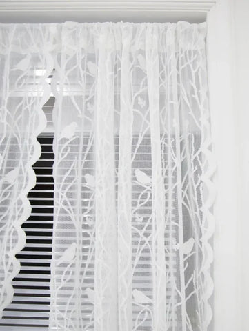 Cream Birds Sheer Lace Curtains - Airy Off-White Window Set