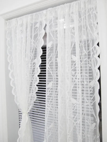 Cream Birds Sheer Lace Curtains - Airy Off-White Window Set