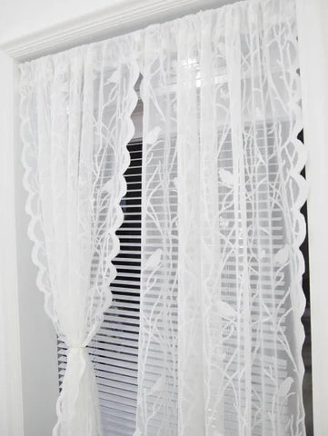 Cream Birds Sheer Lace Curtains - Airy Off-White Window Set