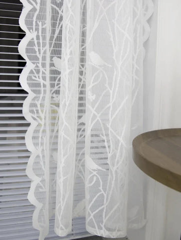 Cream Birds Sheer Lace Curtains - Airy Off-White Window Set