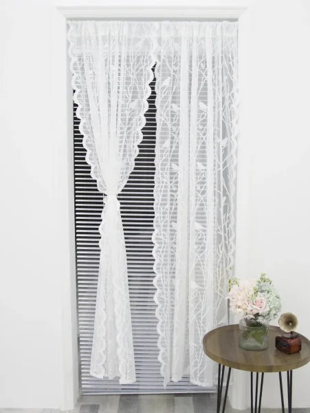Cream Birds Sheer Lace Curtains - Airy Off-White Window Set